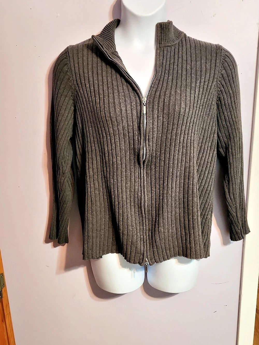 Jessica London Ribbed Zip Front Sweater Brown Size 18/20